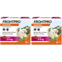 Produktbild von FRONTPRO Kautabletten für Hunde 2 bis 4 kg Mini gegen Flöhe und Zecken Doppelpack 2x3 Stück von Boehringer Ingelheim