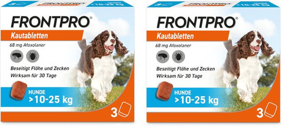 FRONTPRO Kautabletten für Hunde über 10 bis 25 kg gegen Flöhe und Zecken Doppelpack 2x3 Stück von Boehringer Ingelheim – Bild 1 von 1