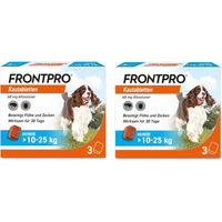 Produktbild von FRONTPRO Kautabletten für Hunde über 10 bis 25 kg gegen Flöhe und Zecken Doppelpack 2x3 Stück von Boehringer Ingelheim