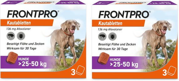FRONTPRO Kautabletten gegen Flöhe und Zecken für große Hunde über 25 bis 50 kg Doppelpack 2x3 Stück von Boehringer Ingelheim – Bild 1 von 1