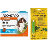 Produktbild von Frontpro Kautabletten gegen Flöhe und Zecken für Hunde 10-25 kg mit Zeckenzange