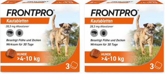 FRONTPRO Kautabletten gegen Flöhe und Zecken für Hunde kleiner Rassen 4-10 kg Doppelpack 2x3 Stück von Boehringer Ingelheim – Bild 1 von 1
