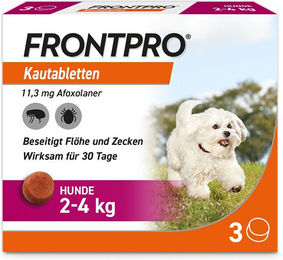 Frontpro Kautabletten gegen Zecken und Flöhe für Hunde Mini 2-4 kg – Bild 1 von 4