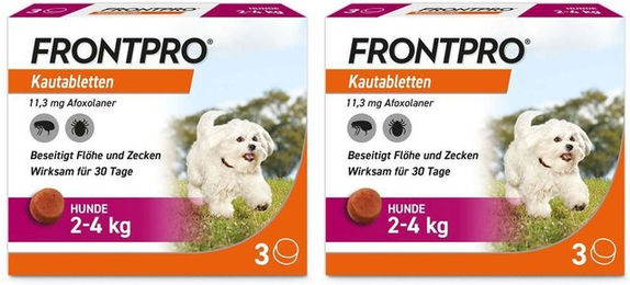 FRONTPRO Mini Kautabletten gegen Zecken und Flöhe für Hunde von Böhringer Ingelheim (2-4kg) – Bild 1 von 4