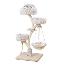 Fudajo Designer Kratzbaum Zweigdesign 130 cm für Katzen aus Plüsch und Sisal in Creme Beige – Bild 1 von 2