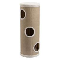 Produktbild von Fudajo Forest Kratztonne für Katzen in Gelb-Creme mit Kissen und 3 Eingängen Höhe 106 cm Durchmesser 40 cm