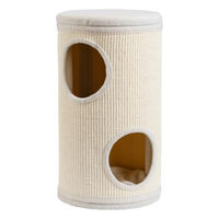 Produktbild von Fudajo Forest Kratztonne für Katzen in Weiß-Creme mit Kissen und 2 Eingängen Höhe 61 cm Durchmesser 35 cm