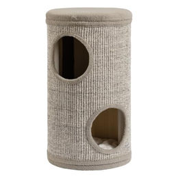 Fudajo Forest Kratztonne für Katzen mehrfarbig-kamelfarben mit Kissen und 2 Eingängen Höhe 61 cm Durchmesser 35 cm – Bild 1 von 4