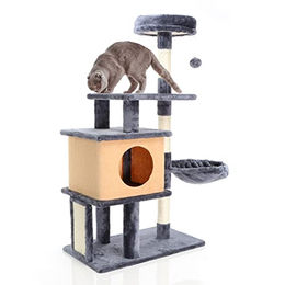 Fudajo Kratzbaum Dunkelgrau 112 cm mit Katzenhaus Liegemulde und Sisal-Kratzbrett – Bild 1 von 1