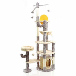 Fudajo Kratzbaum im Kaktusdesign Hellgrau 172 cm mit Katzenhaus Liegemulde und Sisal – Bild 1 von 1