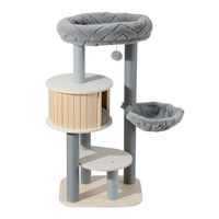 Produktbild von Fudajo Urban Studio Kratzbaum grau 122 cm mit Katzenhaus Hängeliege Katzenbett und Papierseil-Kratzstämmen