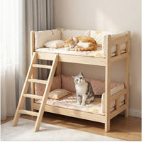 Produktbild von FUFU&GAGA Katzenhaus aus Massivholz als Etagenbett für Katzen und kleine Hunde in Natur und Braun