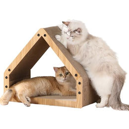 FUKUMARU Katzen Kratzbrett in Hausform aus Wellpappe 42 cm Beige – Bild 1 von 4
