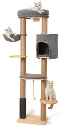 FUKUMARU Kratzbaum für Katzen aus massivem Gummibaumholz mit Katzenbett und Wandmontage Grau 188 cm – Bild 1 von 1