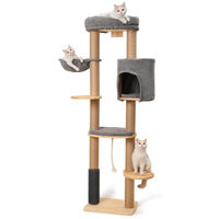 Produktbild von FUKUMARU Kratzbaum für Katzen aus massivem Gummibaumholz mit Katzenbett und Wandmontage Grau 188 cm