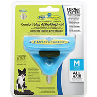 Produktbild von Furminator FURflex Comfort Edge Fellpflegebürste für mittelgroße Hunde in Blau mit Edelstahl-deShedding-Aufsatz Größe M