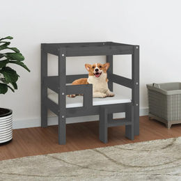 Furnicato Hundebett aus Massivholz Kiefer in Grau 55,5x53,5x60 cm – Bild 1 von 5