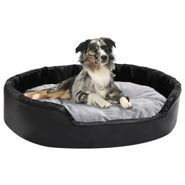 Furnicato Hundebett aus Plüsch und Kunstleder in Schwarz-Grau 90x79x20 cm – Bild 1 von 8