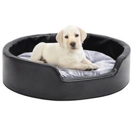 Furnicato Hundebett aus Plüsch und Kunstleder Schwarz-Grau 69x59x19 cm – Bild 1 von 8
