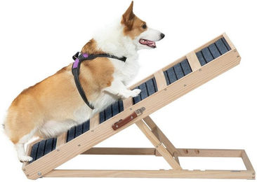 FURPAL Hunderampe aus Holz mit 6 Stufen und rutschfestem Design für Hunde und Katzen in Grau – Bild 1 von 5