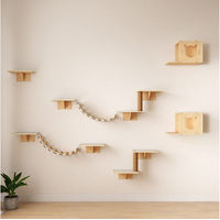 Produktbild von FURPAL Katzen-Kletterwand 12-teiliges Katzenregal-Set aus Holz in Beige mit Katzenbrücke, Leiter, Korb, Katzenhaus und Kratzbaum zur Wandmontage