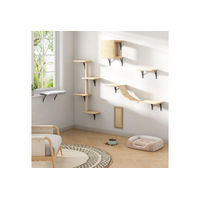 Produktbild von FURPAL Katzen-Kletterwand 5-teiliges Set aus Holz als wandmontiertes Kratzbaummöbel für Katzen in Beige und Natur