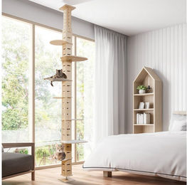 FURPAL Kratzbaum aus Holz mit 7 Ebenen für Katzen, höhenverstellbar von 250 cm auf 291 cm, Natur Beige – Bild 1 von 2