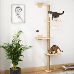 FURPAL Kratzbaum für Katzen aus Massivholz mit Hängematte und Kratzstamm zur Wandmontage in Beige – Bild 1 von 5