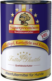 Produktbild von Futter Shuttle Hund Nassfutter Geflügel mit Kartoffeln und Kräutern laktosefrei ohne Konservierungsstoffe und Zucker 400g Dose
