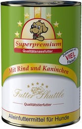 Produktbild von Futter Shuttle Hund Nassfutter Rind mit Kaninchen laktosefrei ohne Konservierungsstoffe und Zucker 400g Dose