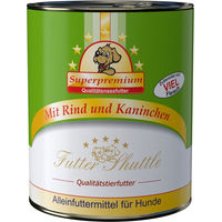 Produktbild von Futter Shuttle Hund Nassfutter Rind mit Kaninchen laktosefrei und ohne Konservierungsstoffe 800g Dose