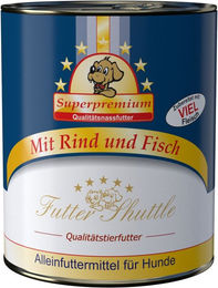 Futter Shuttle Hundefutter Nassfutter Rind und Fisch laktosefrei ohne Konservierungsstoffe und Zucker für Haut und Fell 800g Dose – Bild 1 von 1