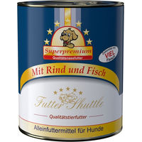 Produktbild von Futter Shuttle Hundefutter Nassfutter Rind und Fisch laktosefrei ohne Konservierungsstoffe und Zucker für Haut und Fell 800g Dose