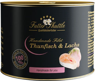 Produktbild von Futter Shuttle Katzen Nassfutter Filets Thunfisch und Lachs für Adult, getreidefrei, glutenfrei und laktosefrei, 140g Dose