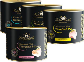 Produktbild von Futter Shuttle Katzen Nassfutter Sparpaket mit Handmade Filets Huhn Lachs Thunfisch Getreidefrei Glutenfrei Laktosefrei Adult 24 Dosen