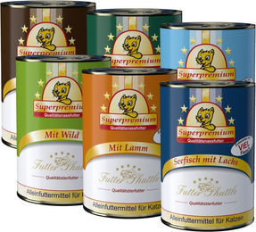 Produktbild von Futter Shuttle Katzen Nassfutter Sparpaket ohne Konservierungsstoffe und Zucker 400g Dosen für alle Katzen