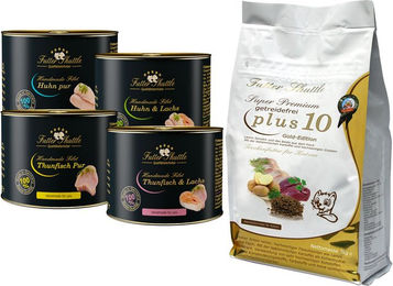Produktbild von Futter Shuttle Katzenfutter Sparpaket mit Trockenfutter und getreidefreiem Nassfutter Filets für adulte Katzen Lamm Fisch Huhn Lachs Thunfisch