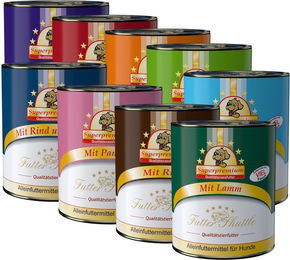 Produktbild von Futter Shuttle Nassfutter für Hunde mit Rind, Fisch, Geflügel, Lamm und Kaninchen in Dosen ohne Konservierungsstoffe, ohne Zucker und laktosefrei