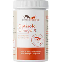 Produktbild von Futtermedicus Optisolo Omega 3 Fischölkapseln zur Unterstützung von Haut, Fell, Leber und Nieren