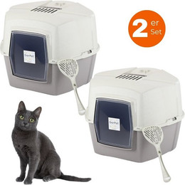 Produktbild von GarPet Große Eck-Katzentoilette mit Deckel und Aktivkohlefilter Doppelpack