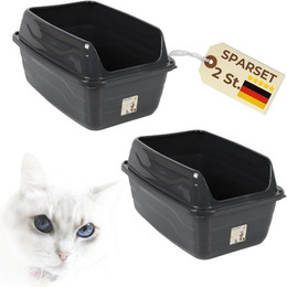 Produktbild von GarPet Katzentoilette 2x Katzenklo mit hohem Rand Schwarz Katzentoilette XXL ohne Deckel