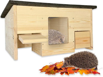 gartenetage Igelhaus Igelfutterhaus mit Beobachtungsfenster & Rattenklappen aus Holz, Sicheres Igelhaus für Garten mit Schleuse, Fluchtweg & Wetterschutz – Bild 1 von 5