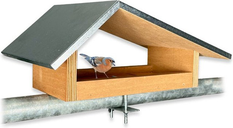 Produktbild von gartenetage Vogelhaus Balkon-Futterstelle aus wetterfestem Naturholz, Metalldach, einfache Montage, robuste Befestigung – Ideales Vogelhaus