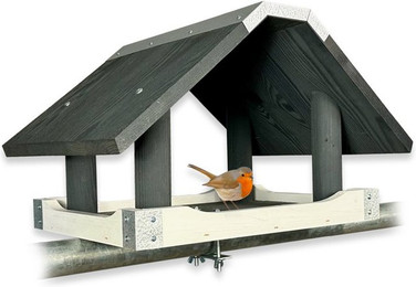 Produktbild von gartenetage Vogelhaus Modernes Vogelhaus mit Balkonhalterung aus Kiefernholz, wetterfestes Futterhaus für Wildvögel mit stabilem Dach, handgefertigt