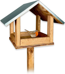 Produktbild von gartenetage Vogelhaus Selbststehendes Vogelhaus mit Metalldach – Futterhaus für Wildvögel, kleine und mittlere Vögel, leicht zu reinigen, robust & langlebig