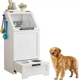 GarveeMore Futterstation Futterschrank Hunde mit 2 Edelstahlnäpfen Tierfutterschrank – Bild 1 von 5