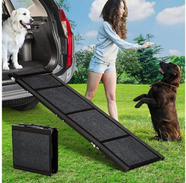 Produktbild von GarveeMore Hunderampe faltbare Hunderampe mit rutschfester Oberfläche,tragbare Hundetreppe, faltbare Anti-Rutsch-Hunderampe für große Hunde bis 113 kg