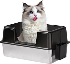 GarveeMore Katzentoilette Edelstahl Katzentoilette Öffnen Hoher Zaun Spritzschutz Halbgeschlosse, 50X35X26.5/21.5CM 60X40X31.5CM Tiefer Halbgeschlossene Katzentoilette – Bild 1 von 5