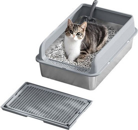 Produktbild von GarveeMore Katzentoilette Edelstahl mit Deckel und Fußpedal - 30 l