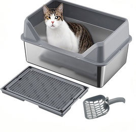 GarveeMore Katzentoilette Große Katze Müll Box mit Deckel Edelstahl Doppelschicht – Bild 1 von 5